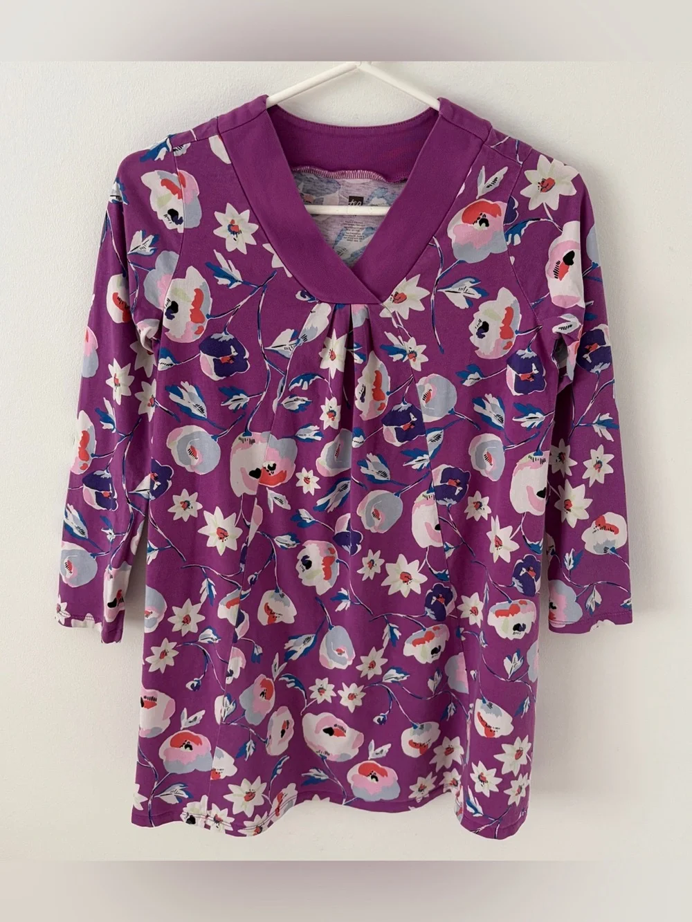Tea Collection Sweden purple floral cotton knit dress girl size 14*L19